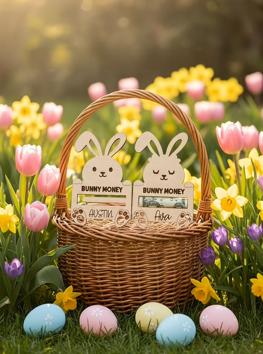 Personalized Bunny Money Holder Easter Basket Gift Tag