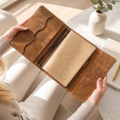 Personalized A5 Leather Journal Cover, Refillable Notebook Cover