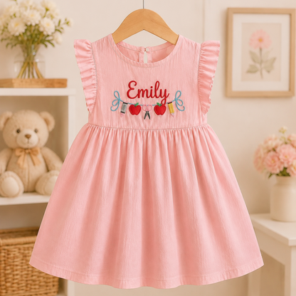 Personalized Girls Back to School Embroidered Name Dress | First Day School Outfit