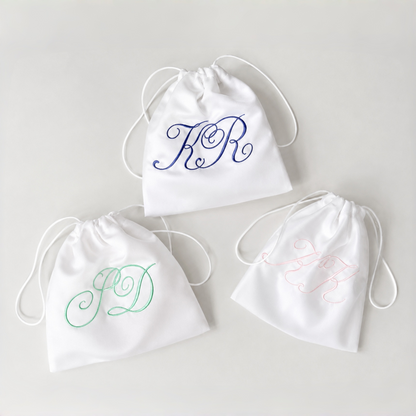 Personalized White Satin Dust Bag | Custom Monogram Gift