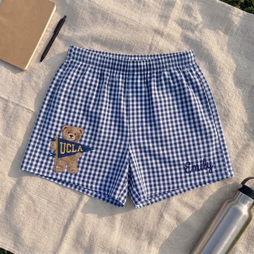 Personalized College Gingham Shorts | Custom Game Day Shorts