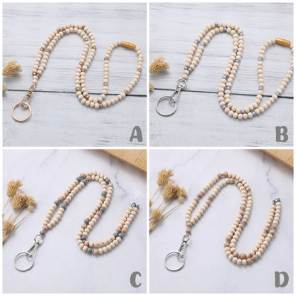 Personalized White & Wood Name Lanyard – Neutral Teacher Gift