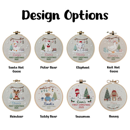 Goose Baby’s First Christmas Ornament – Hand Embroidered Personalized Gift