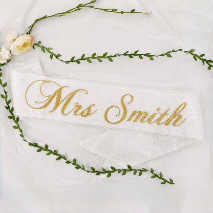 Personalized Lace Satin Bridal Sash | Custom Wedding Party Sash