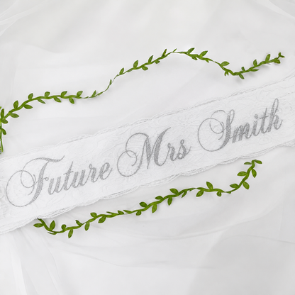 Personalized Lace Satin Bridal Sash | Custom Wedding Party Sash