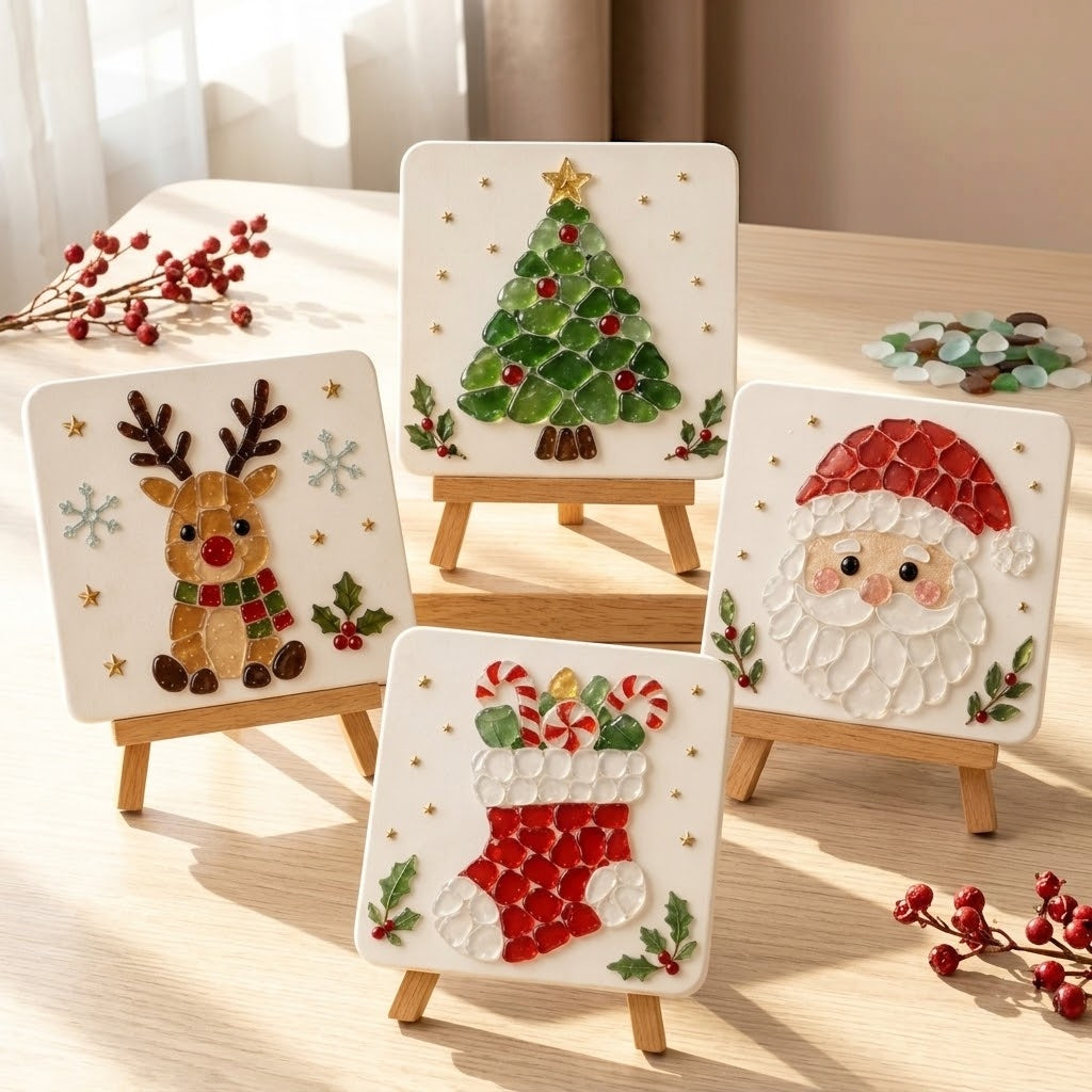 DIY Christmas Sea Glass Mosaic Art Kit | Beginner Craft Set