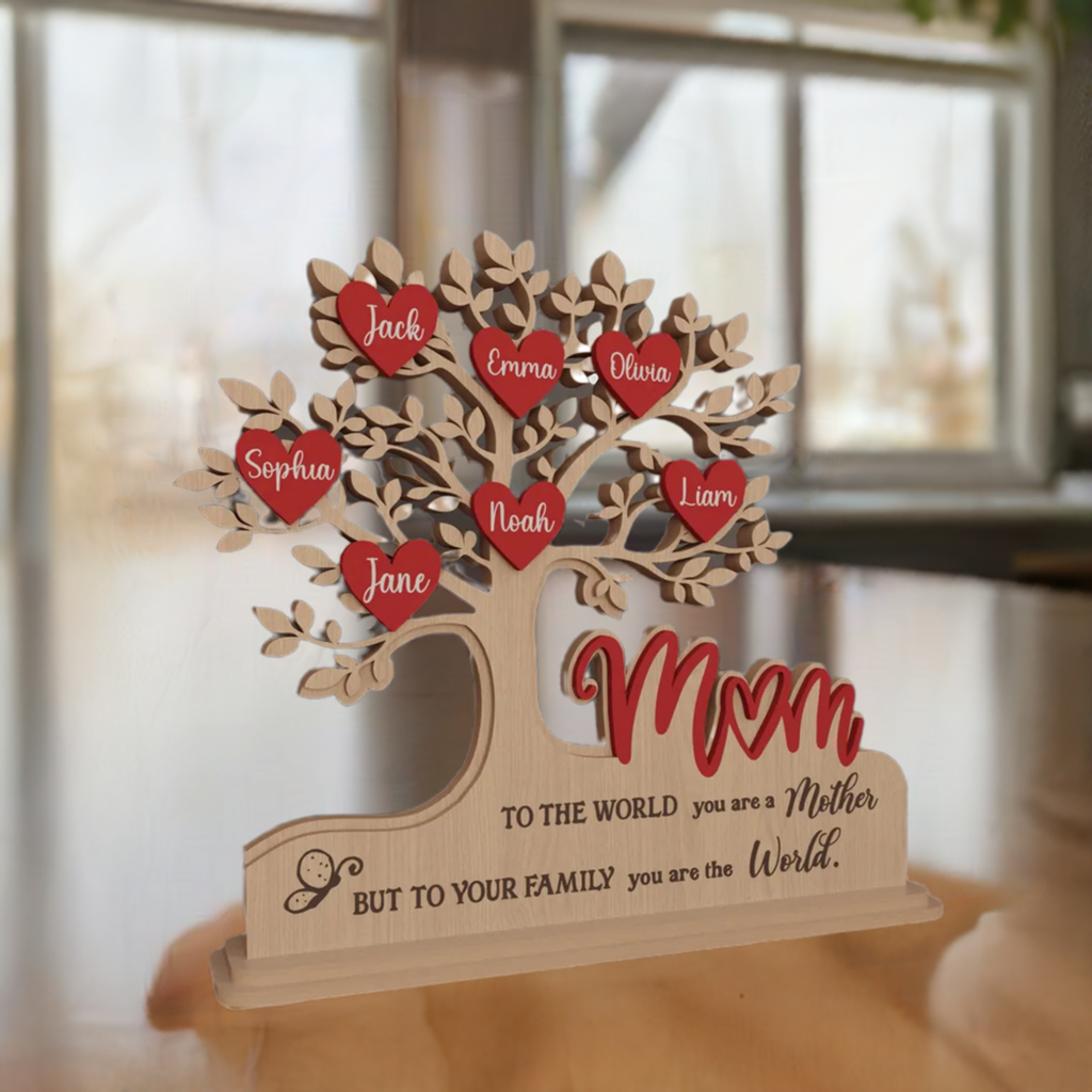Custom Family Tree Stand with Names & Hearts | Personalized Gift for Mom