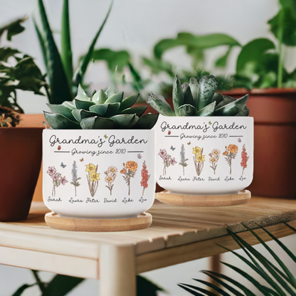 Personalized Birth Flowers Vase - Custom Family Names Vase/Pot/Mug, Plant Lover Gift