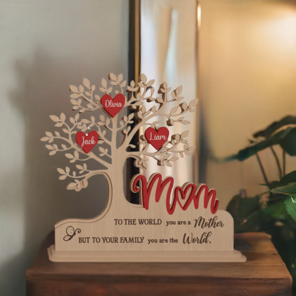 Custom Family Tree Stand with Names & Hearts | Personalized Gift for Mom
