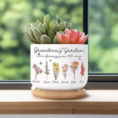 Personalized Birth Flowers Vase - Custom Family Names Vase/Pot/Mug, Plant Lover Gift