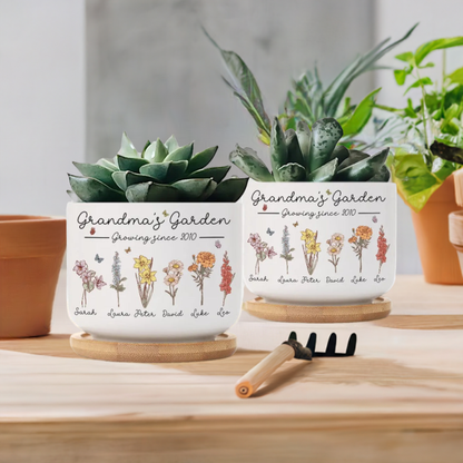 Personalized Birth Flowers Vase - Custom Family Names Vase/Pot/Mug, Plant Lover Gift