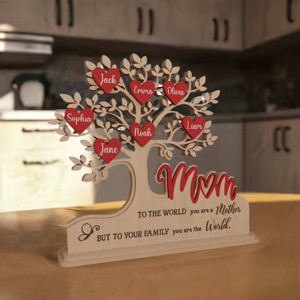 Custom Family Tree Stand with Names & Hearts | Personalized Gift for Mom