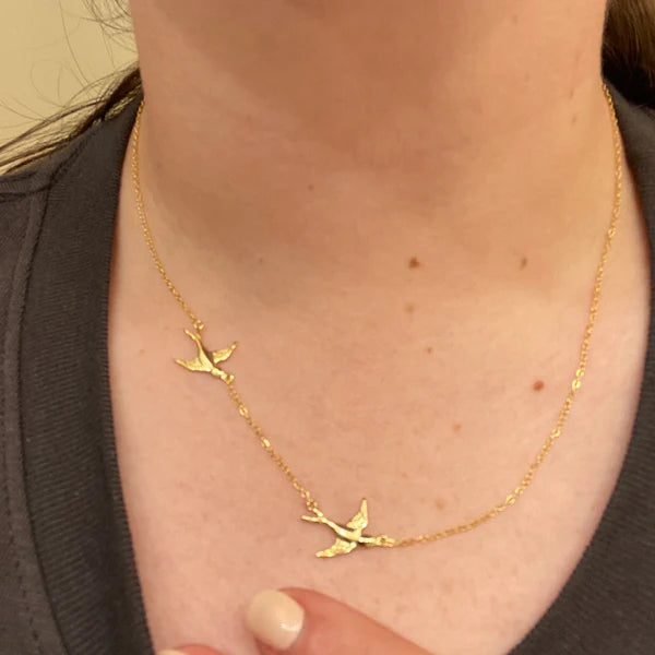 Personalized Bird Necklace with Birthstone Gift for Her