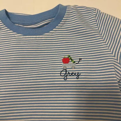 Personalized Kids Back to School Shirt – Embroidered Bus, Apple, or Wagon