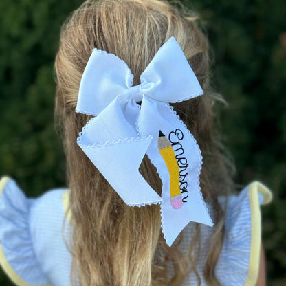 Personalized Embroidered Pencil Hair Bow | Custom Back to School Clip