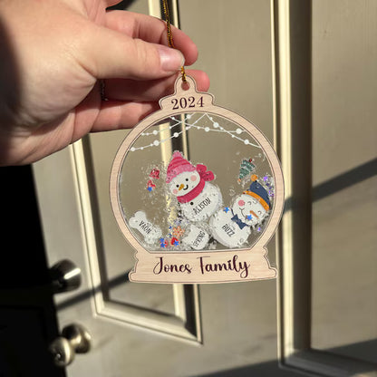 Custom Snowman Family Shaker Ornament 2025 | Personalized Christmas