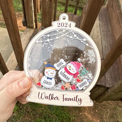 Custom Snowman Family Shaker Ornament 2025 | Personalized Christmas