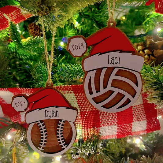 Personalized Sports Ornament – Custom Name & Year, Wood Christmas Gift