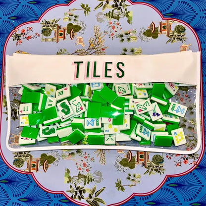 Bestickter Mahjong-Nylon-Klarsichtbeutel – Personalisierte Mahjong-Steintasche