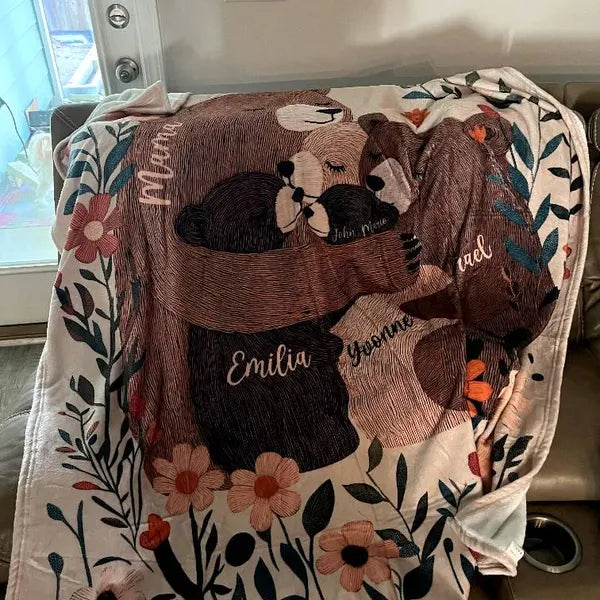 Personalized Mama Bear Flower Blanket – Custom Gift for Mom & Grandma