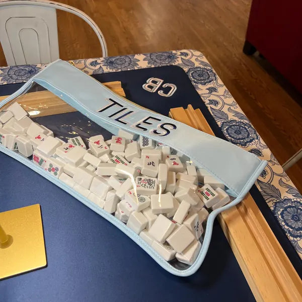 Bestickter Mahjong-Nylon-Klarsichtbeutel – Personalisierte Mahjong-Steintasche