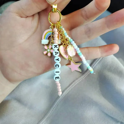 Custom Name Backpack Charm | Personalized Rainbow Beaded Keychain Gift
