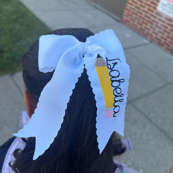Personalized Embroidered Pencil Hair Bow | Custom Back to School Clip