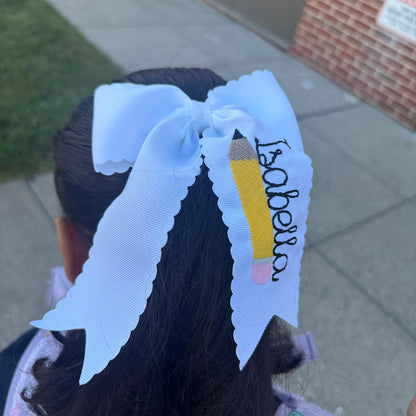 Personalized Embroidered Pencil Hair Bow | Custom Back to School Clip