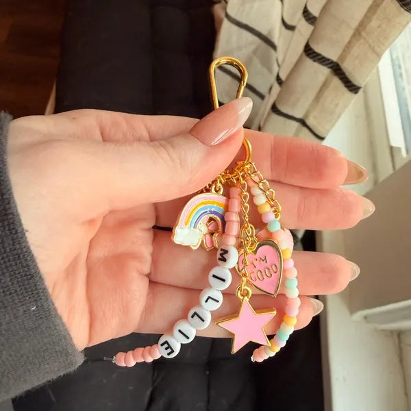 Custom Name Backpack Charm | Personalized Rainbow Beaded Keychain Gift
