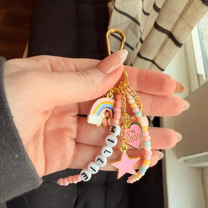 Custom Name Backpack Charm | Personalized Rainbow Beaded Keychain Gift
