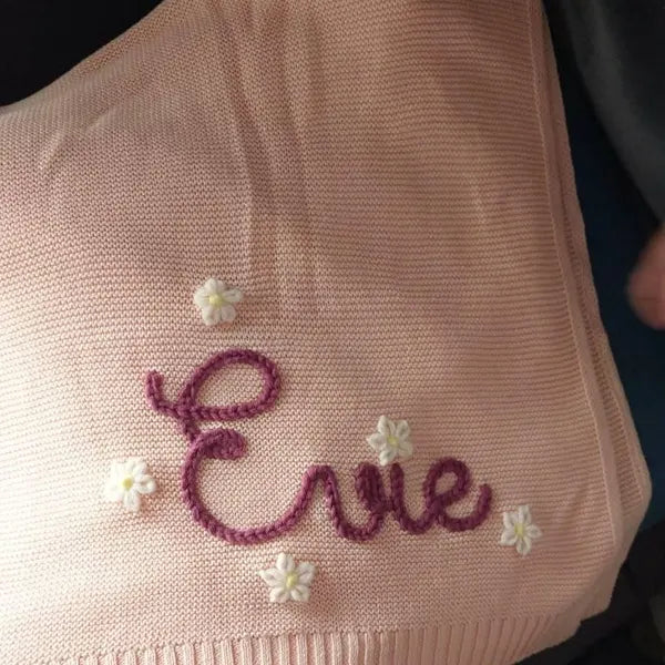 Personalized Floral Baby Name Knit Blanket | Custom Embroidered Gift