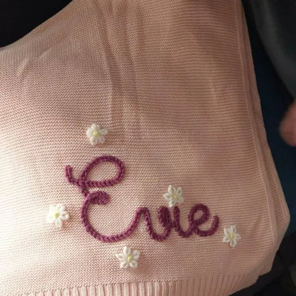 Personalized Floral Baby Name Knit Blanket | Custom Embroidered Gift