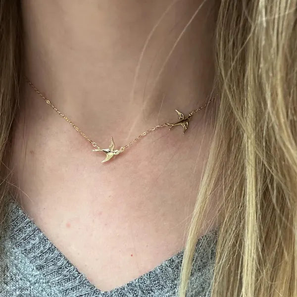 Personalized Bird Necklace with Birthstone Gift for Her