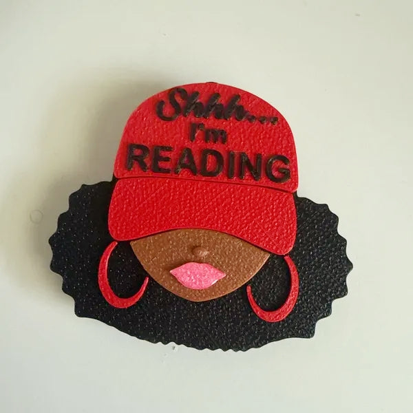 Personalized Name Black Girl Kindle Grip, Custom Color Telescopic E-Reader Holder