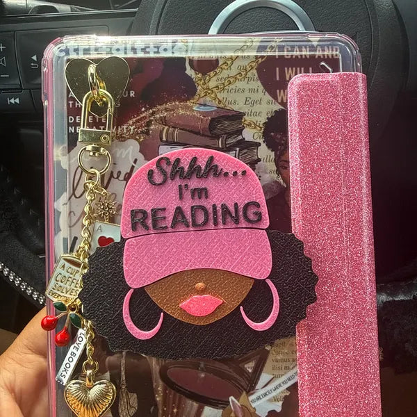 Personalized Name Black Girl Kindle Grip, Custom Color Telescopic E-Reader Holder
