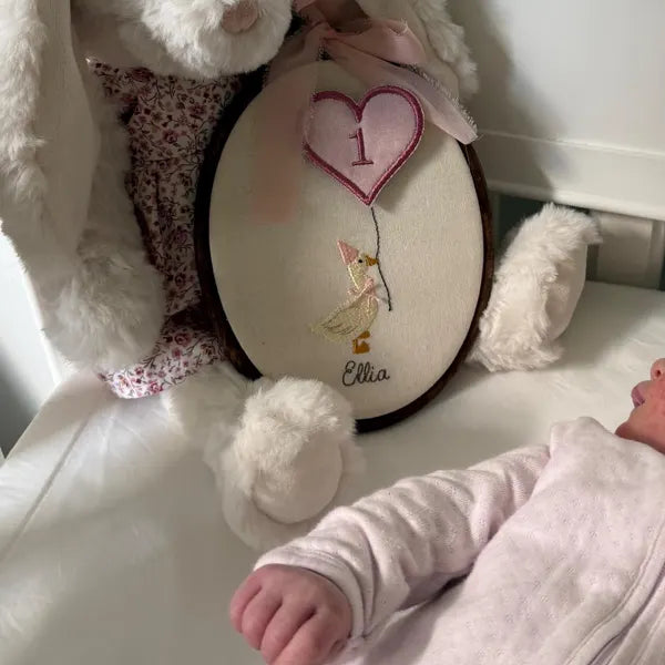 Personalized Baby Milestone Hoop, Embroidered Goose Monthly Photo Prop