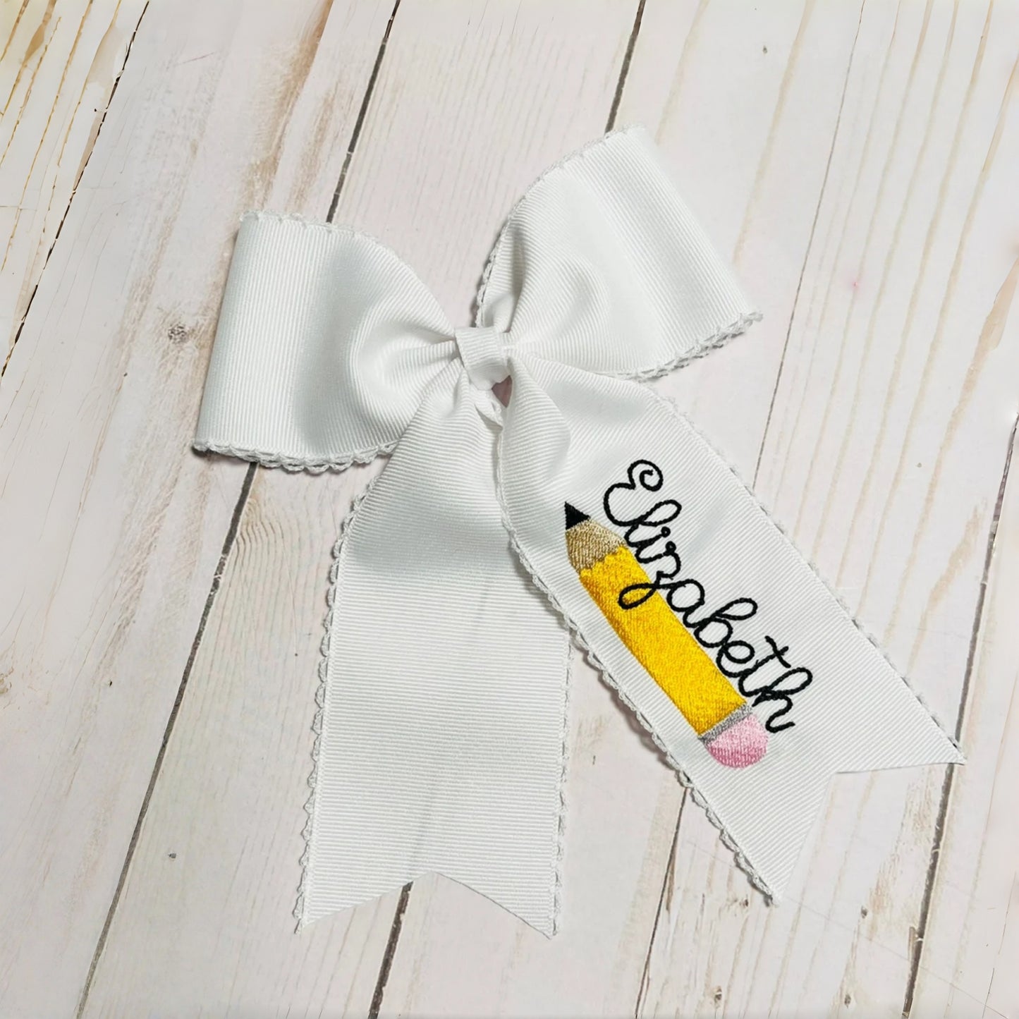 Personalized Embroidered Pencil Hair Bow | Custom Back to School Clip