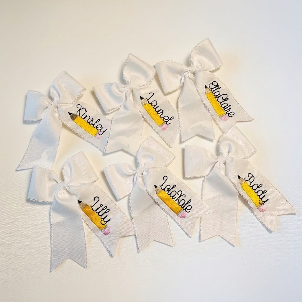 Personalized Embroidered Pencil Hair Bow | Custom Back to School Clip