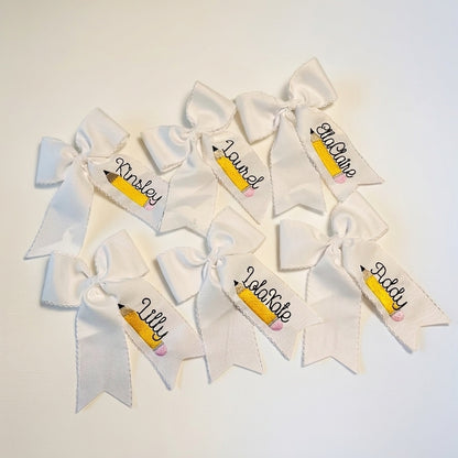 Personalized Embroidered Pencil Hair Bow | Custom Back to School Clip