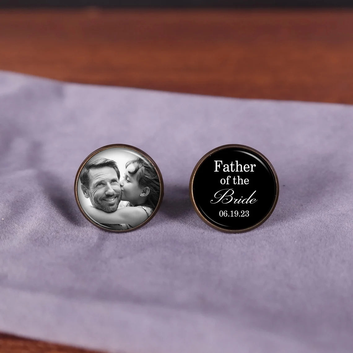 Personalized Father of the Bride Photo Cufflinks Wedding Gift
