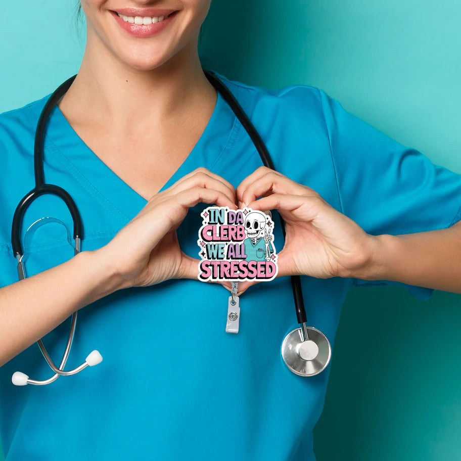 Funny Skeleton Nurse Badge Reel, Acrylic Retractable Badge ID Holder