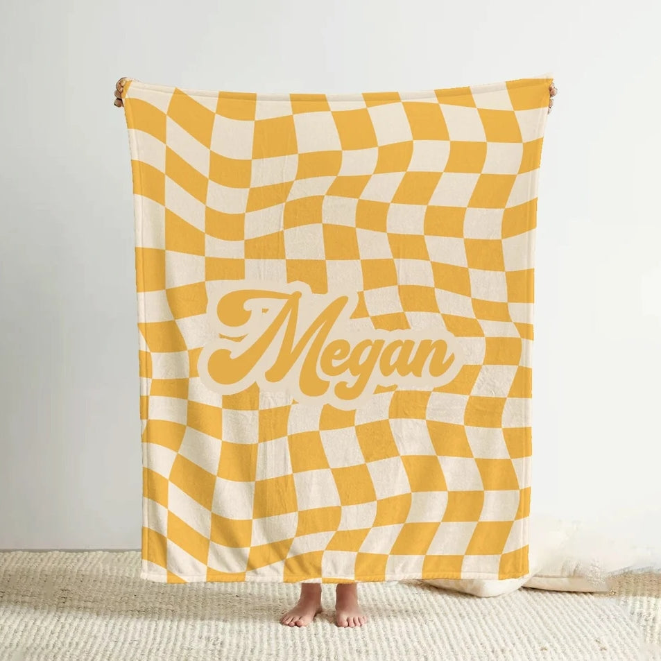 Personalized Checkerboard Blanket – Custom Name Sherpa & Flannel Throws