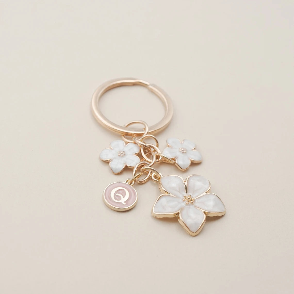 Cherry Blossom Flower Keychain with Custom Initial Charm