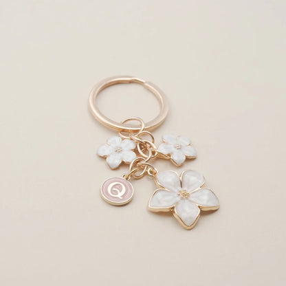 Cherry Blossom Flower Keychain with Custom Initial Charm