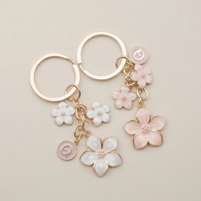 Cherry Blossom Flower Keychain with Custom Initial Charm