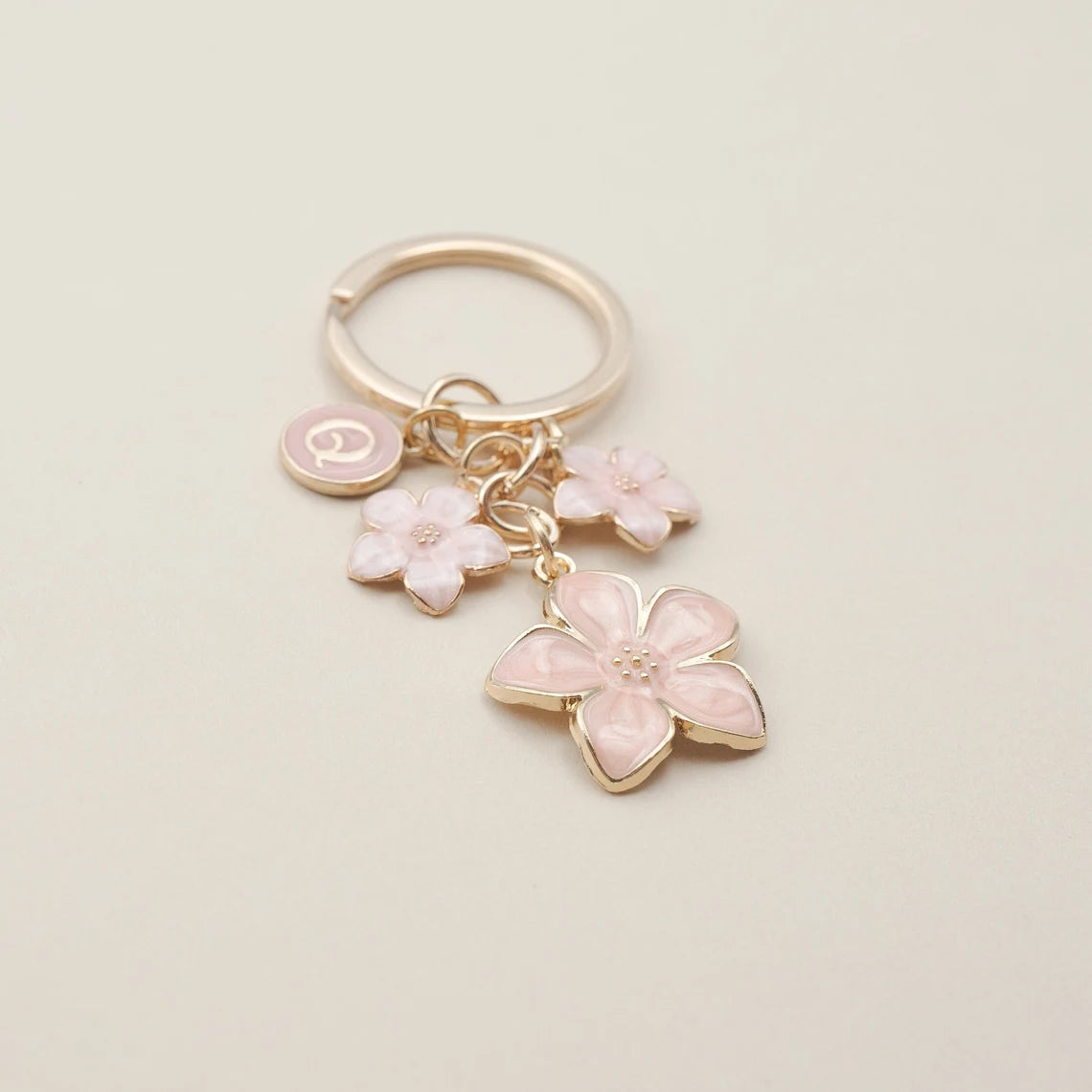 Cherry Blossom Flower Keychain with Custom Initial Charm