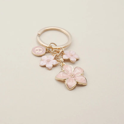 Cherry Blossom Flower Keychain with Custom Initial Charm