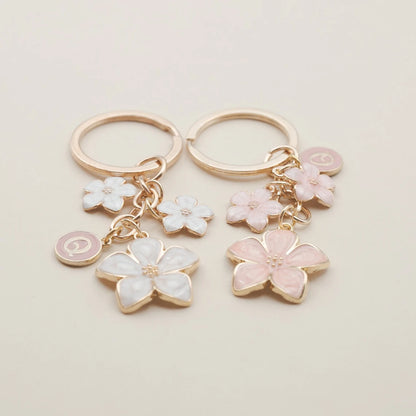 Cherry Blossom Flower Keychain with Custom Initial Charm