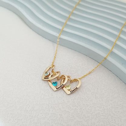 Personalized Birthstone Family Name Jewelry | Custom Heart Necklace or Bangle