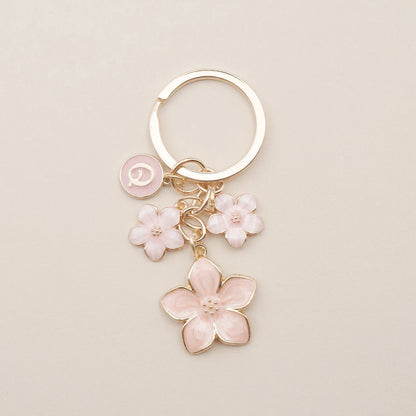 Cherry Blossom Flower Keychain with Custom Initial Charm